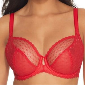Freya Fancies signature plunge lace bra. Chili red. Size 36FF(UK)/36H(US) NWT